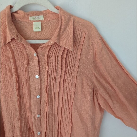 Sigrid Olsen 100% Linen Peach Lagenlook Button-Up Shirt - Picture 3 of 5